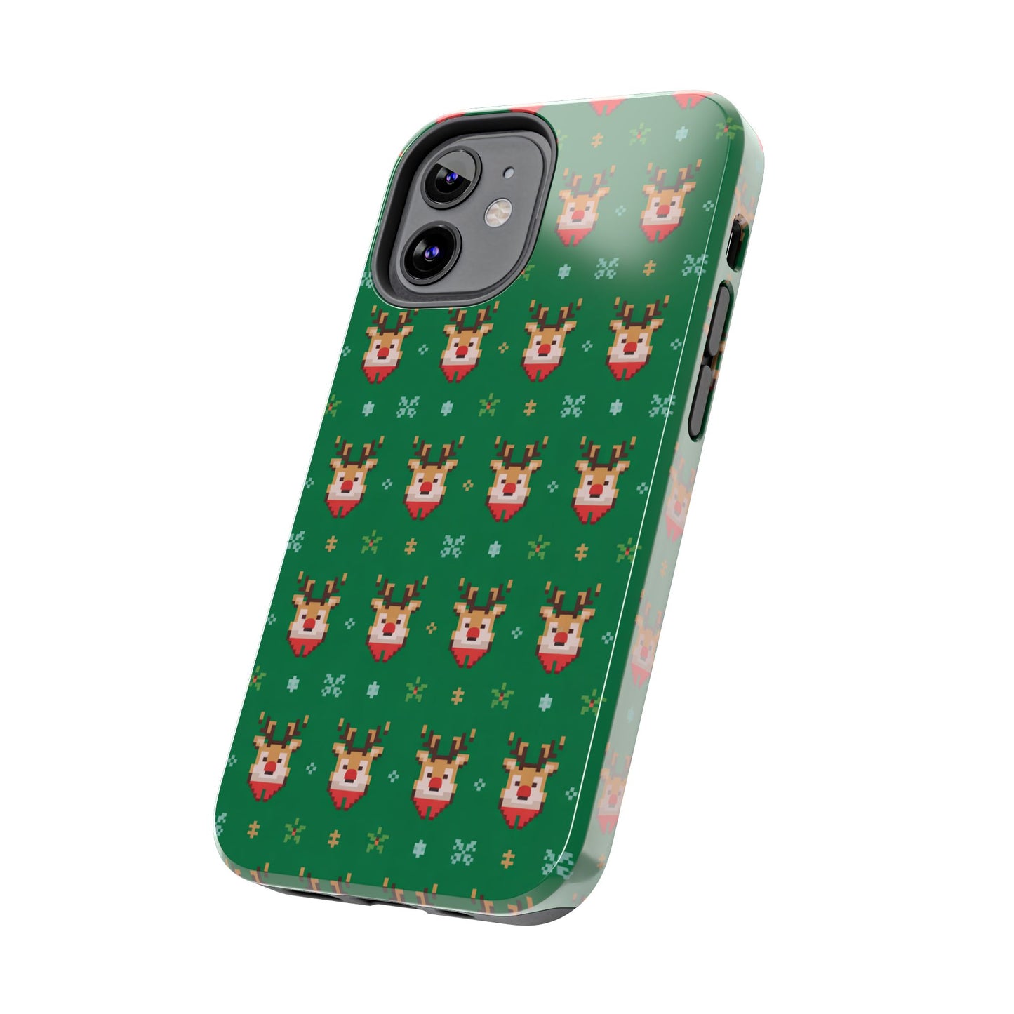 Pixel Art Christmas Rudolf Pattern Phone Case Green