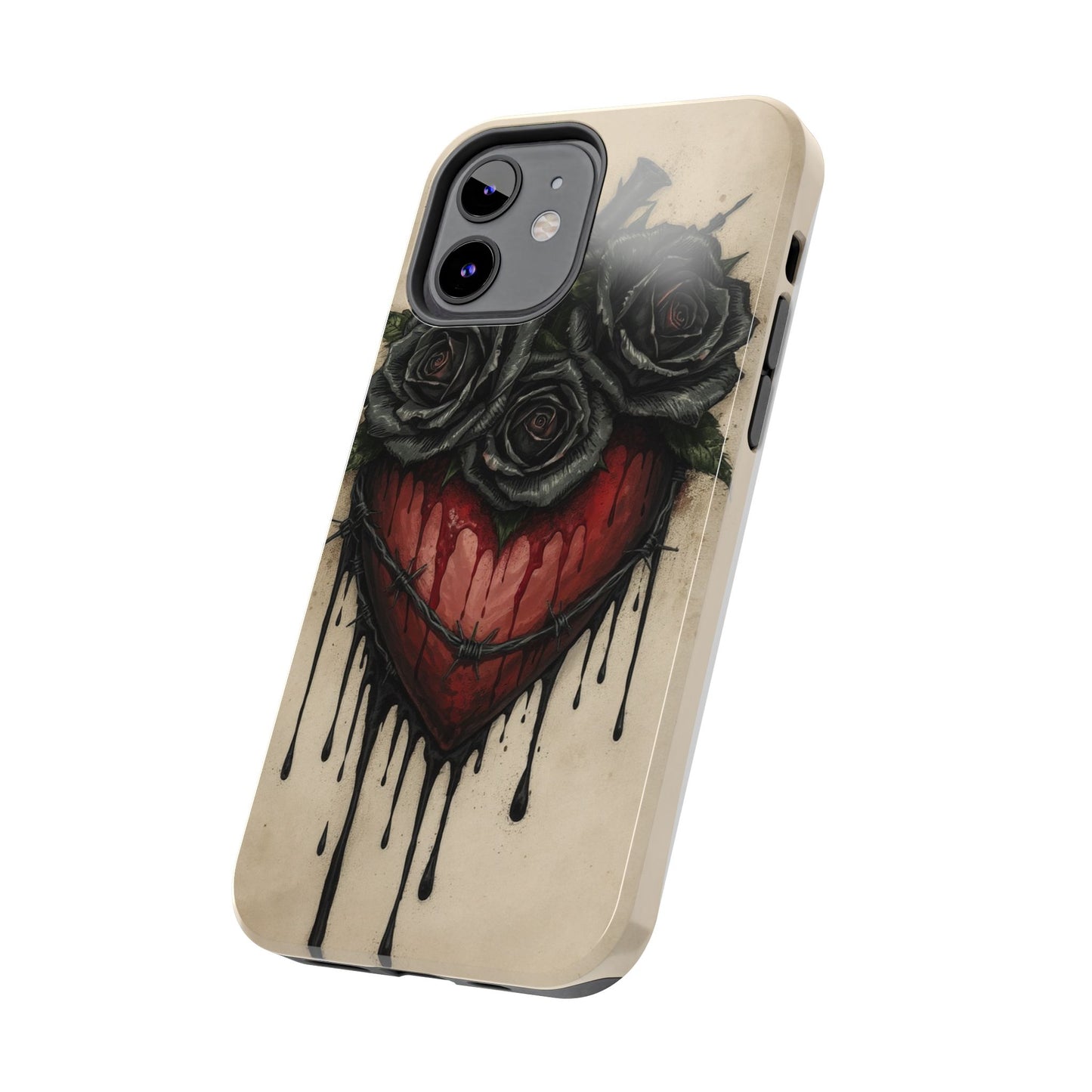 Gothic Heart Phone Case with Roses - Tough & Durable Design