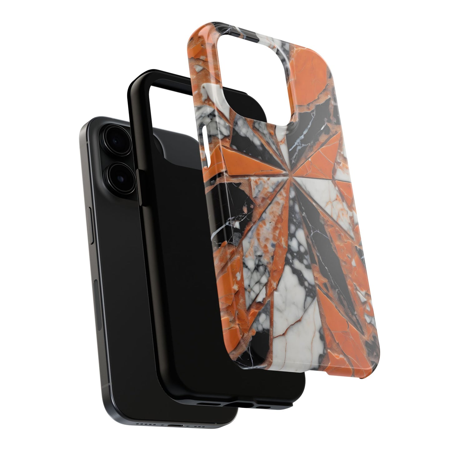 Shattered Pieces Marble Black and Orange Tough Phone Case - for iPhone