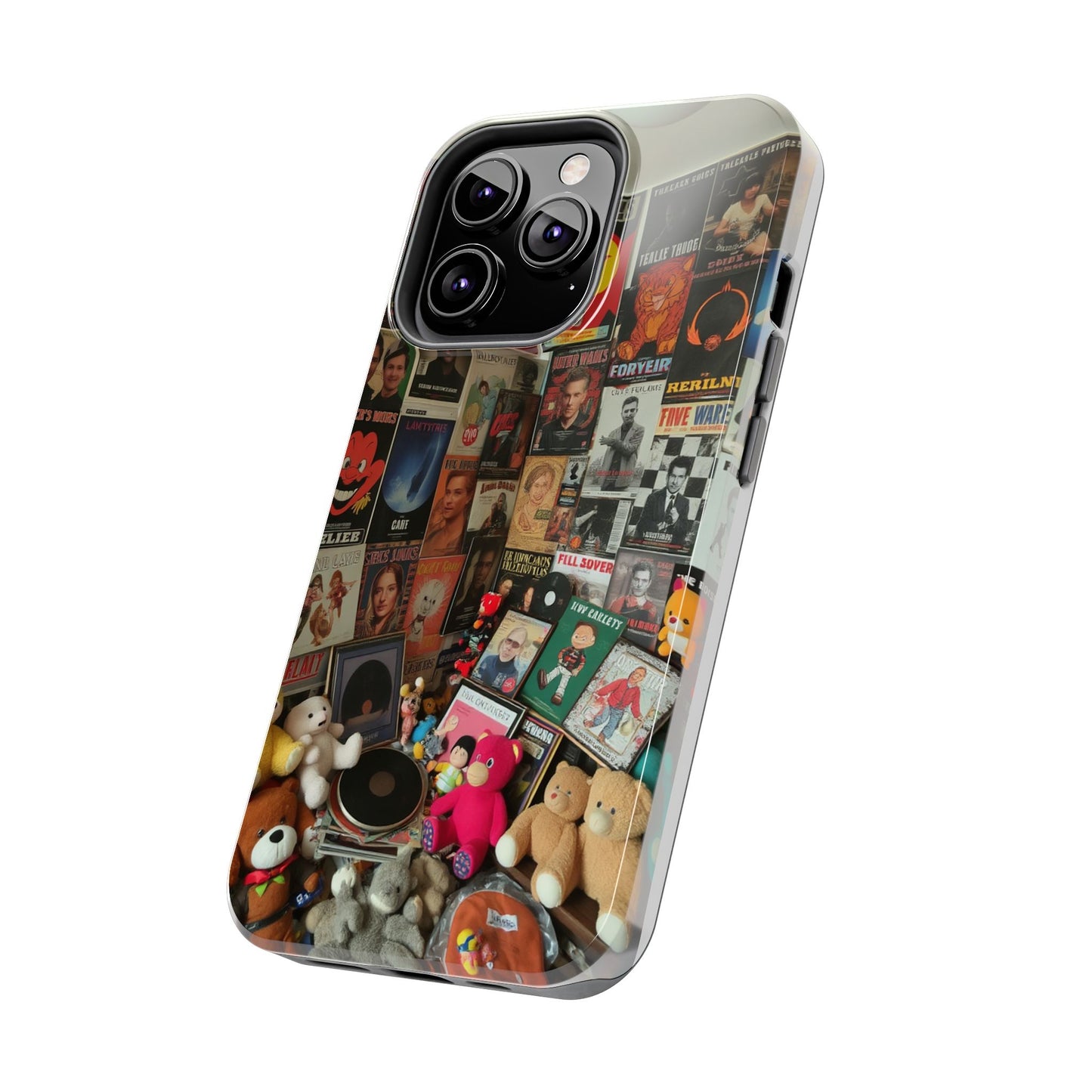 Retro Vibe Tough Phone Case - Vintage Movie Posters & Plush Toys Design