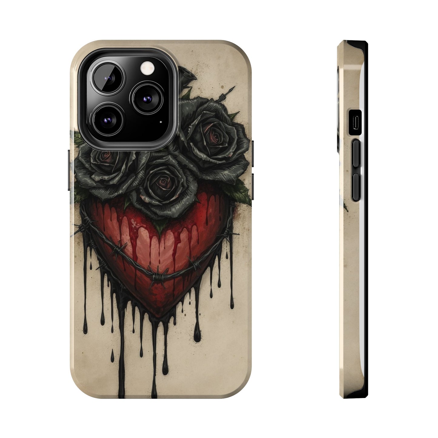 Gothic Heart Phone Case with Roses - Tough & Durable Design