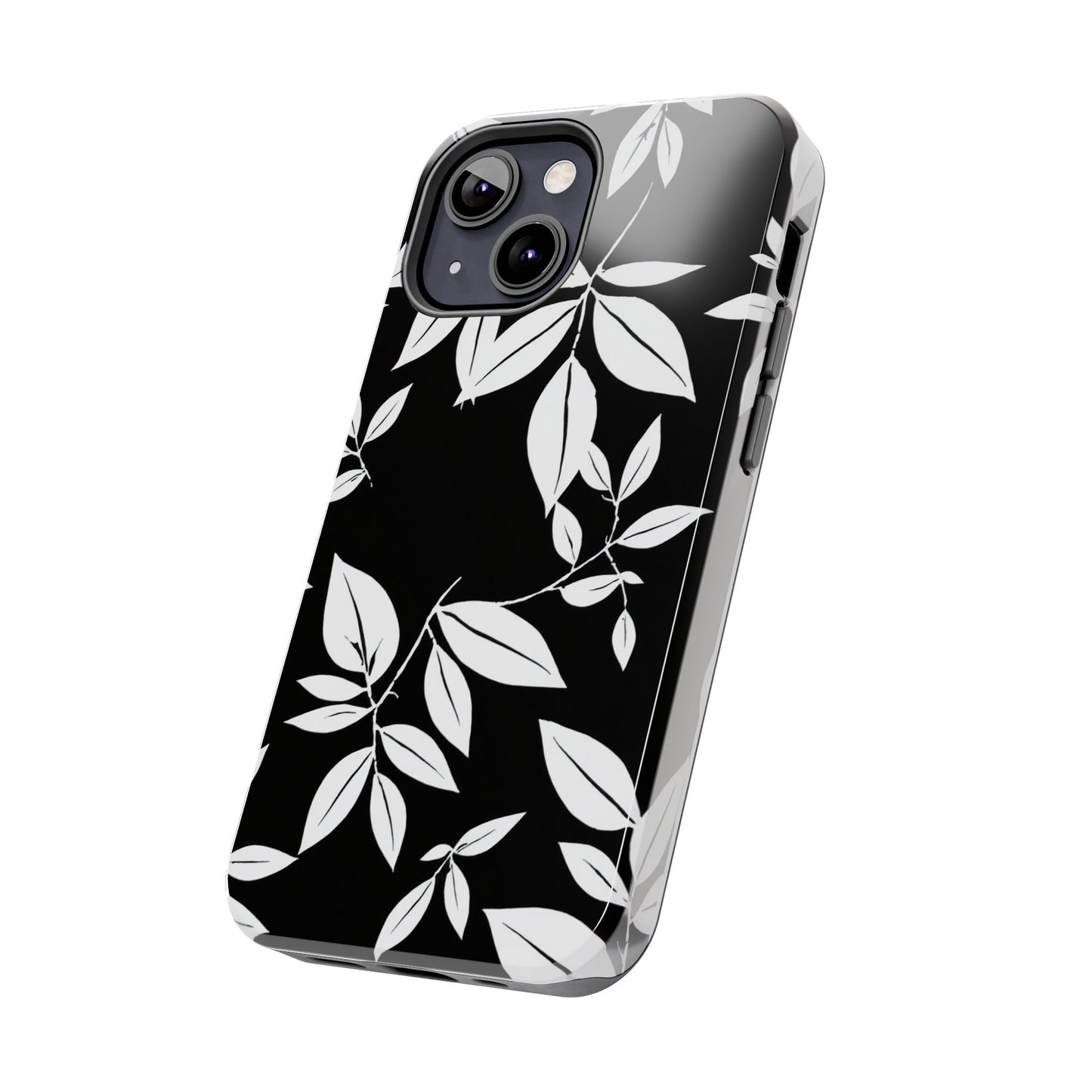 Chic Floral Tough Phone Case - Elegant Black & White Design for Stylish Protection