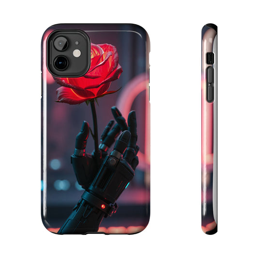 Futuristic Tough Phone Case with Robotic Rose Design | Durable Protection