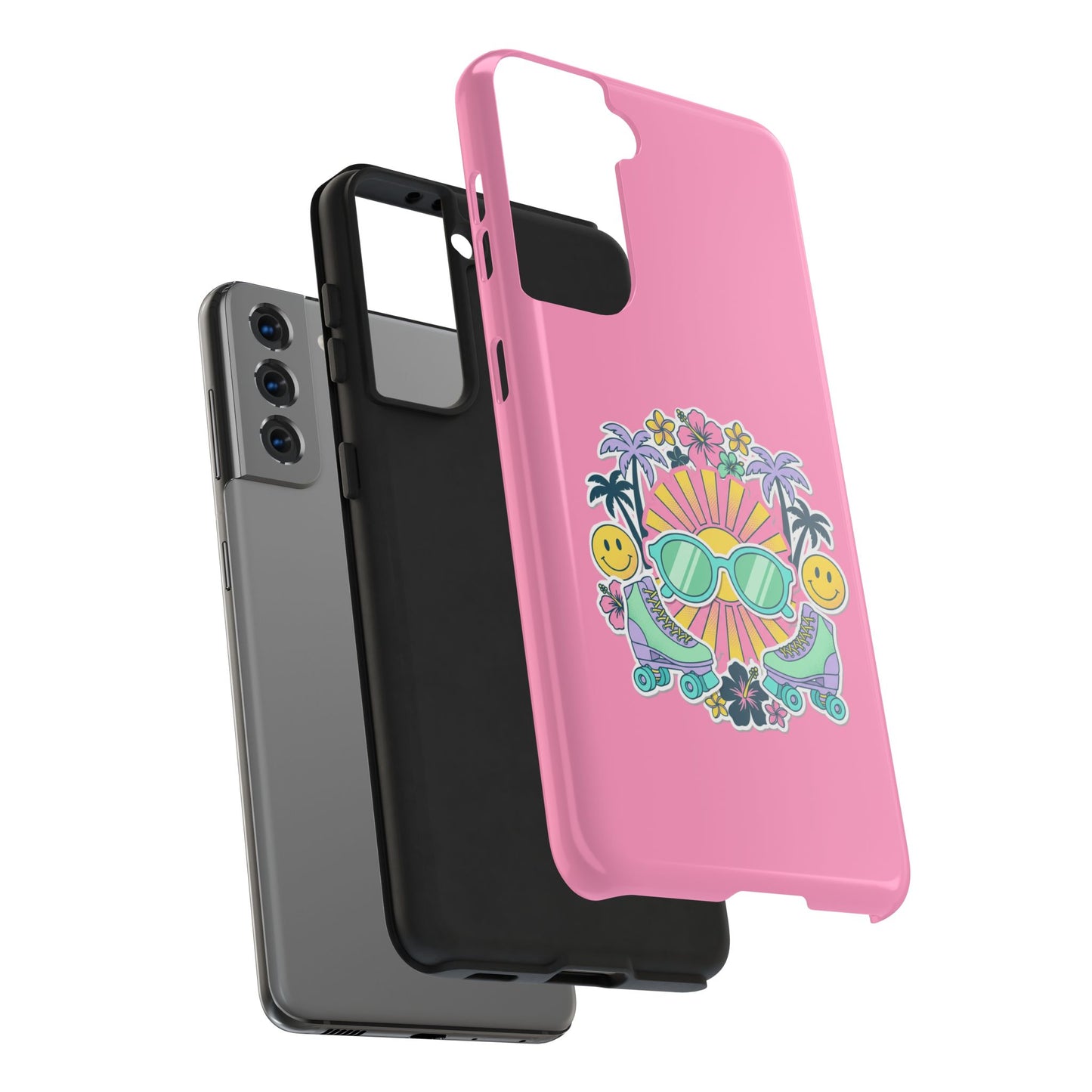 Retro Summer Phone Case — Y2K Palm Trees, Roller Skates & Smiley Collage