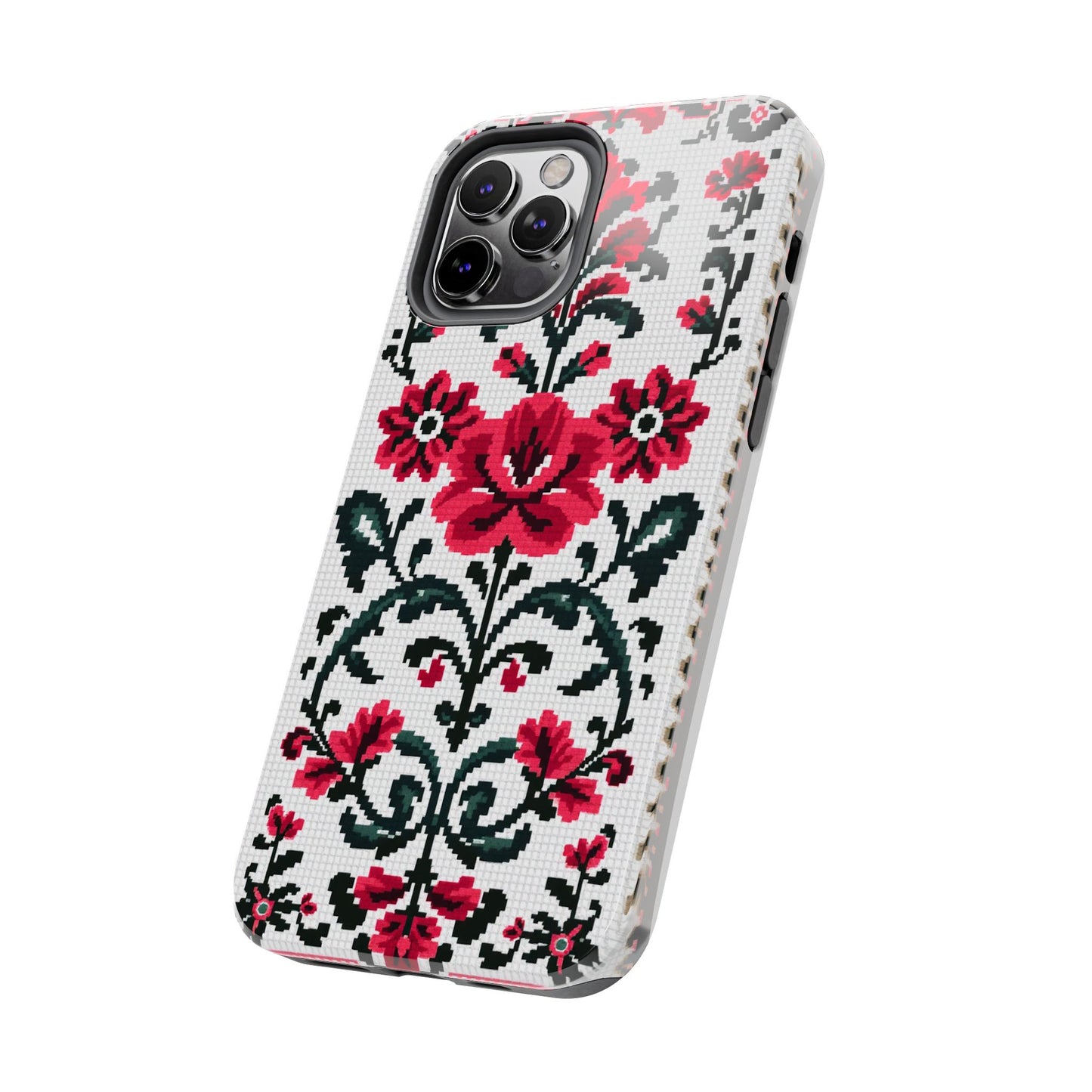 Traditional Floral Knit Tough Phone Cases - Durable Protection with Vintage Style - for iPhone