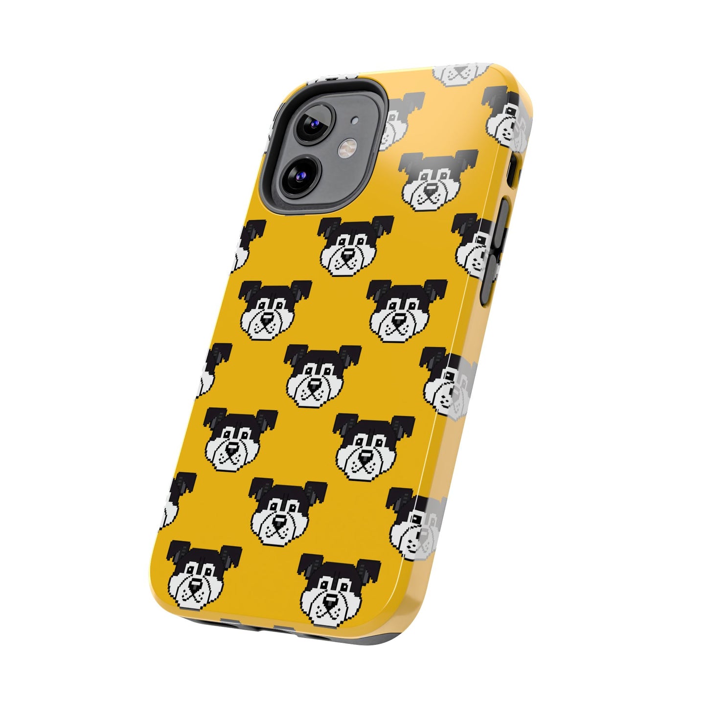 Playful Dog Pattern Tough Phone Case for Pet Lovers - Pixel Art Dog Yellow Background - for iPhone