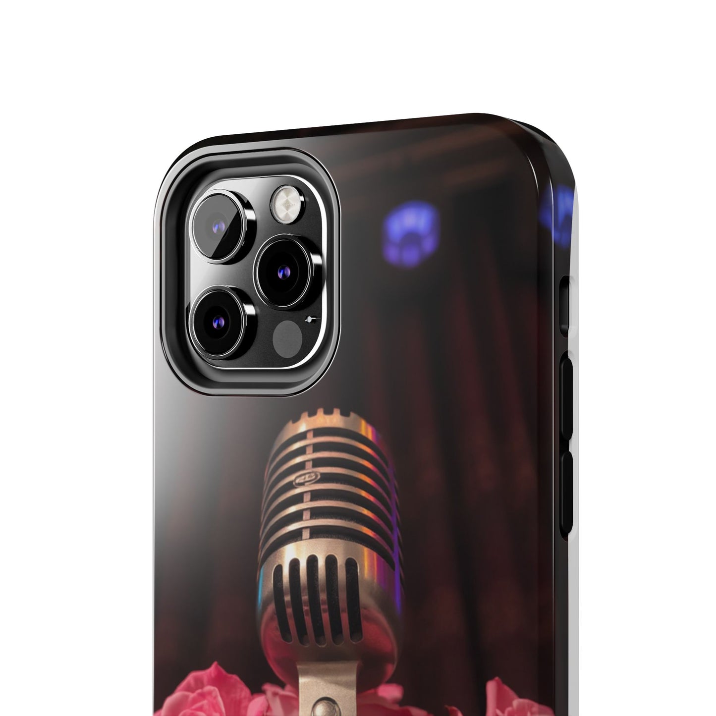 Stylish Tough Phone Case with Vintage Microphone and Roses