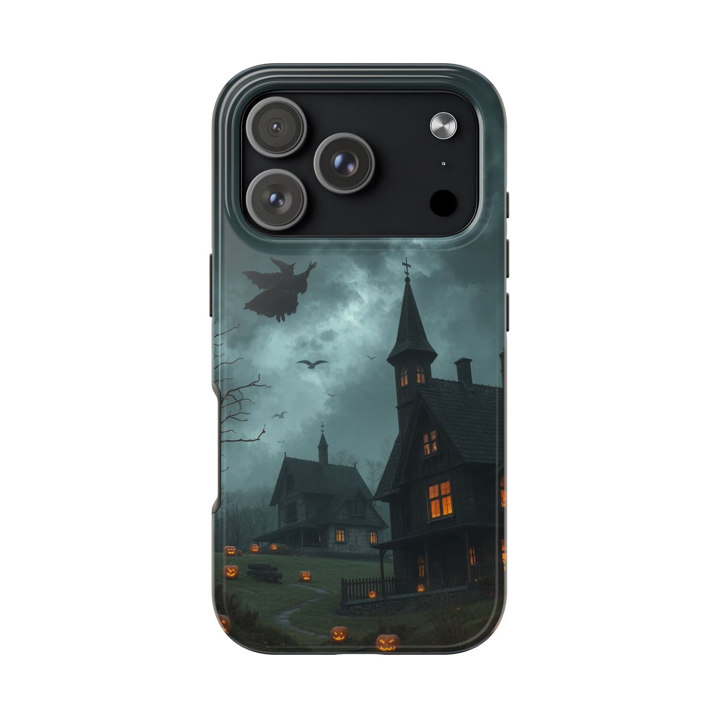 Halloween-Themed Tough Phone Case with Spooky House Design