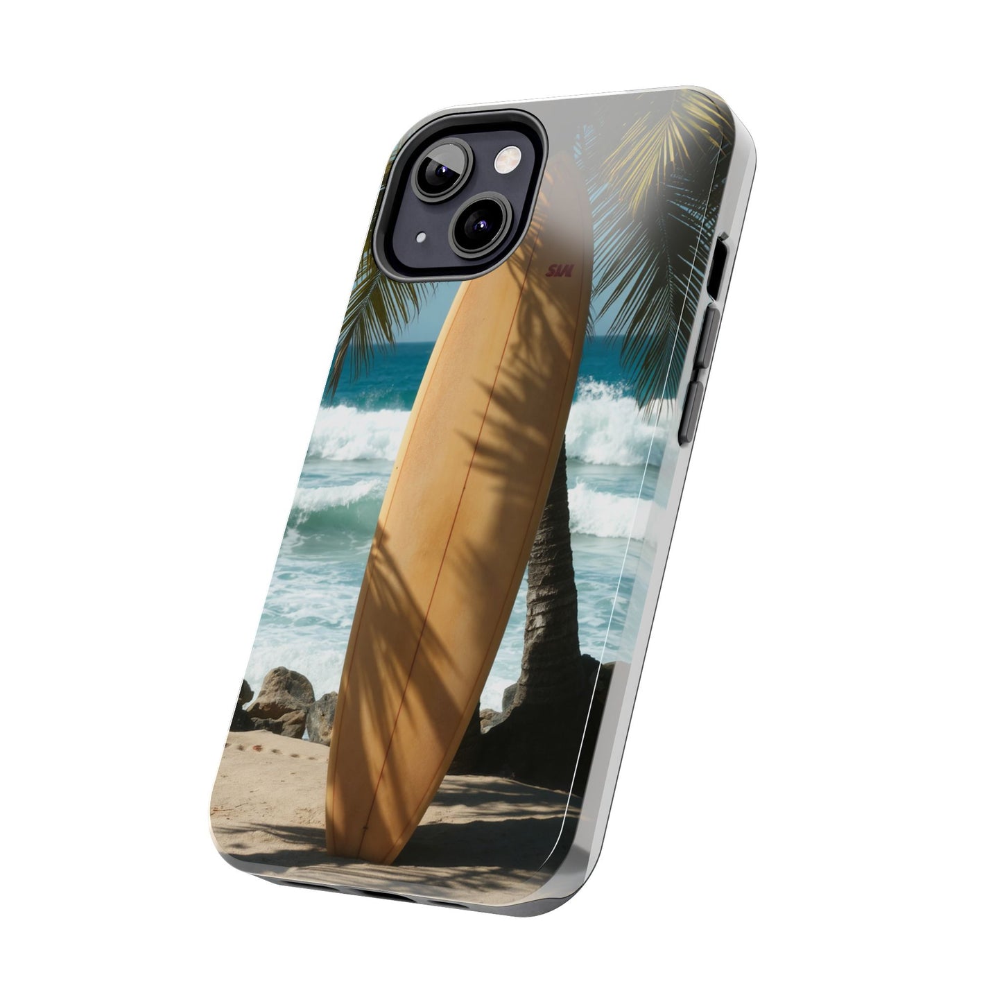 Tough Surfing Phone Case - Beach Vibes with Palm Trees & Surfboard