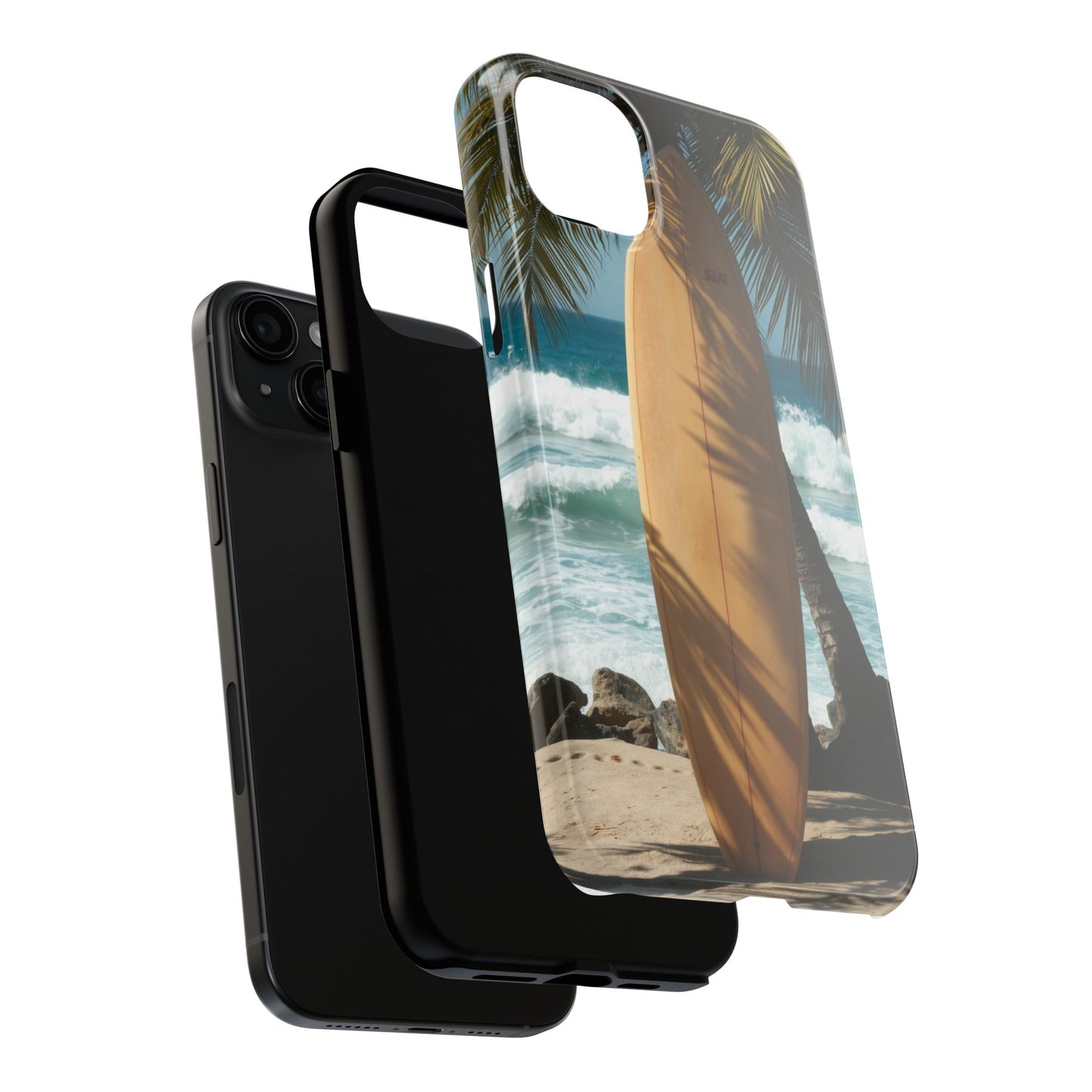 Tough Surfing Phone Case - Beach Vibes with Palm Trees & Surfboard