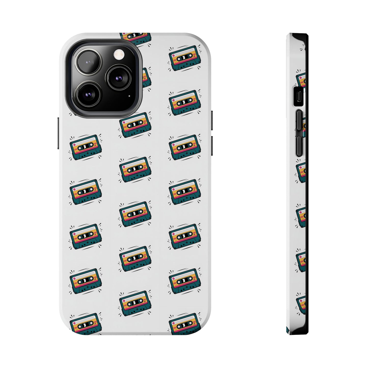 Retro Cassette Tape Phone Case Pattern - White