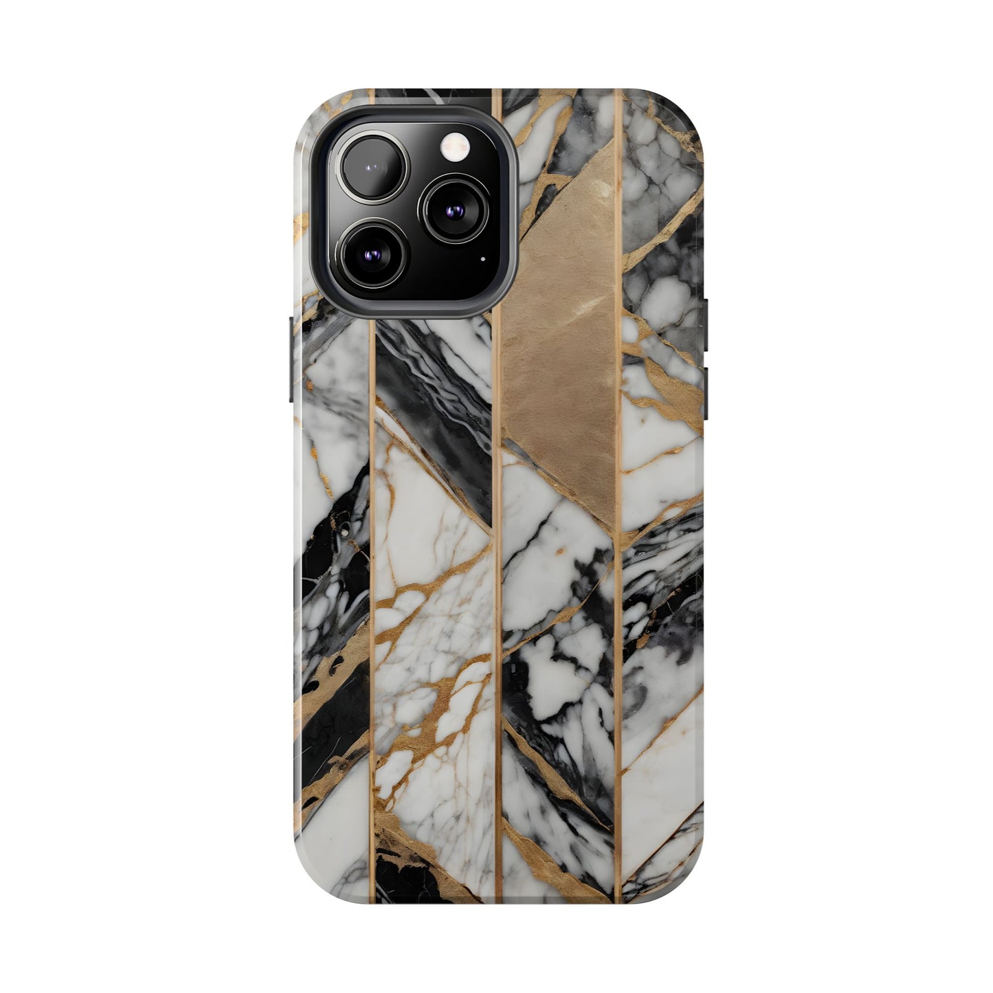 Marble Lines Tough Phone Case with Gold Accents - for iPhone