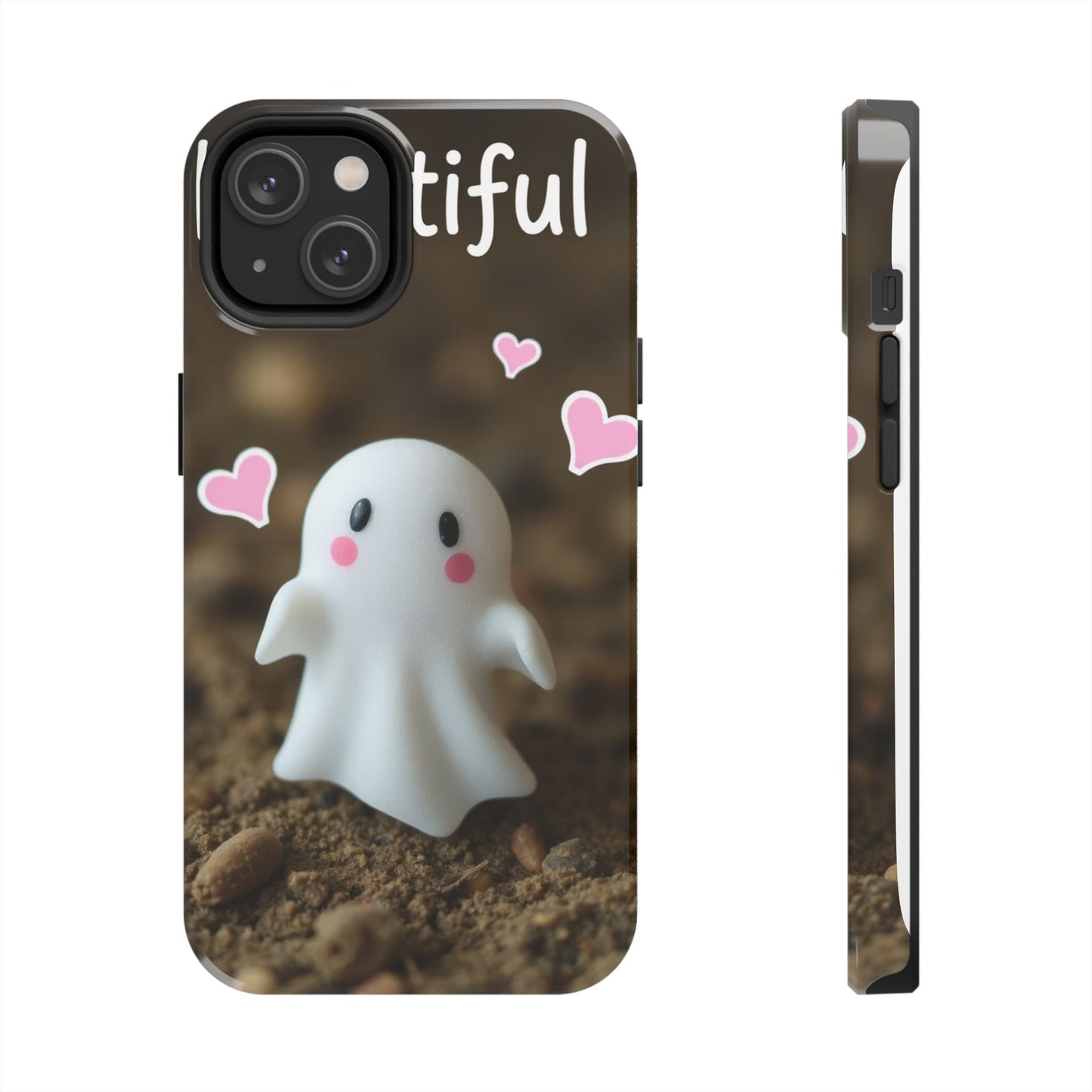 Cute Ghost Tough Phone Case - Beautiful Design with Heart Accents