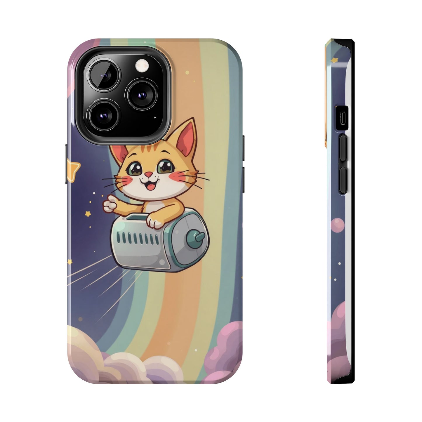 Cute Cat Rocket Phone Case - Vibrant and Playful Tough Case