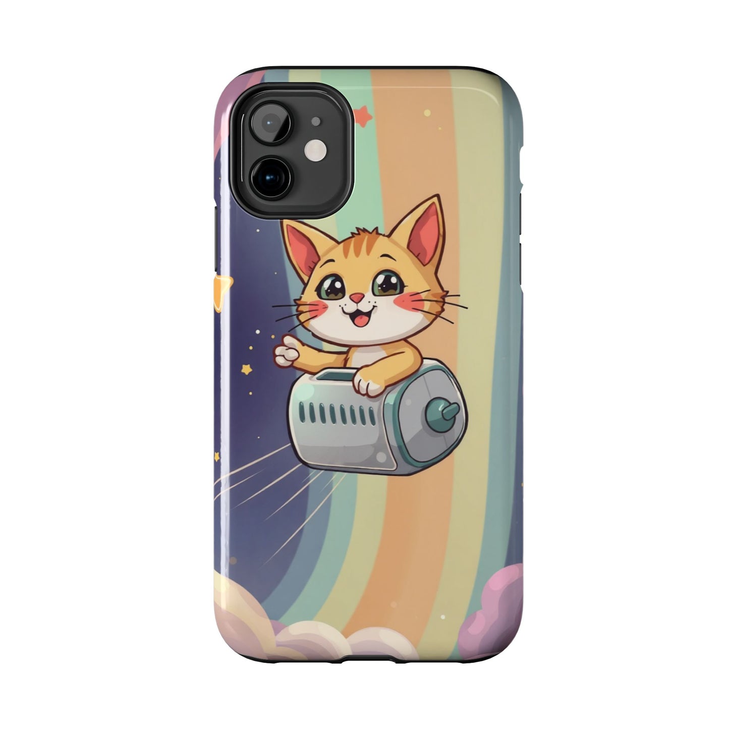 Cute Cat Rocket Phone Case - Vibrant and Playful Tough Case