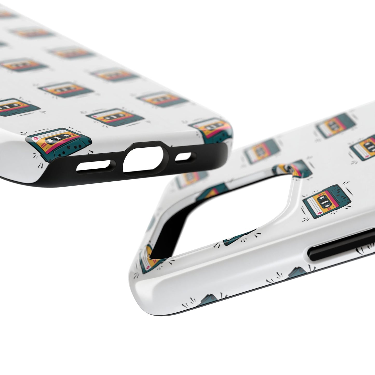 Retro Cassette Tape Phone Case Pattern - White