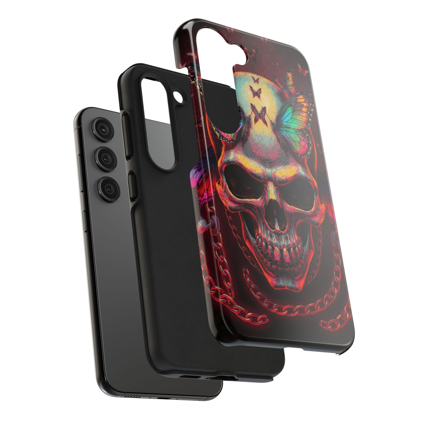 Gothic Skull Phone Case with Butterflies - Durable Tough Phone Case