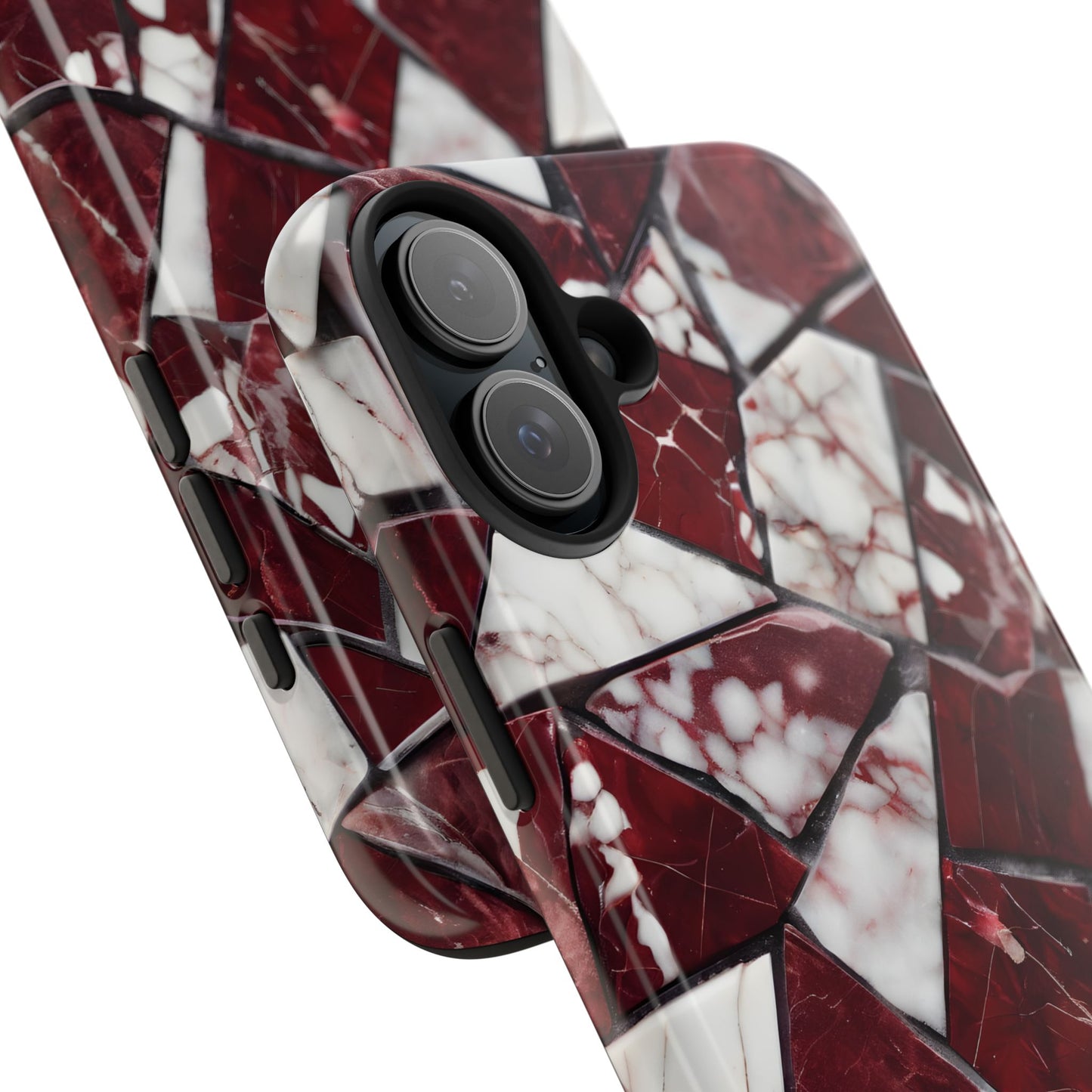 Shattered Dark Red Marble Pattern Tough Phone Case - Durable & Stylish Protection for iPhone