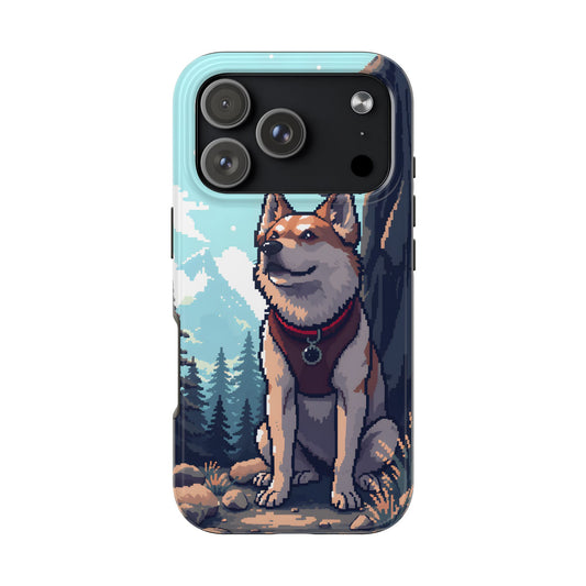 Retro Dog Adventure Tough Phone Case - Pixel Art Shiba Inu Design - for iPhone