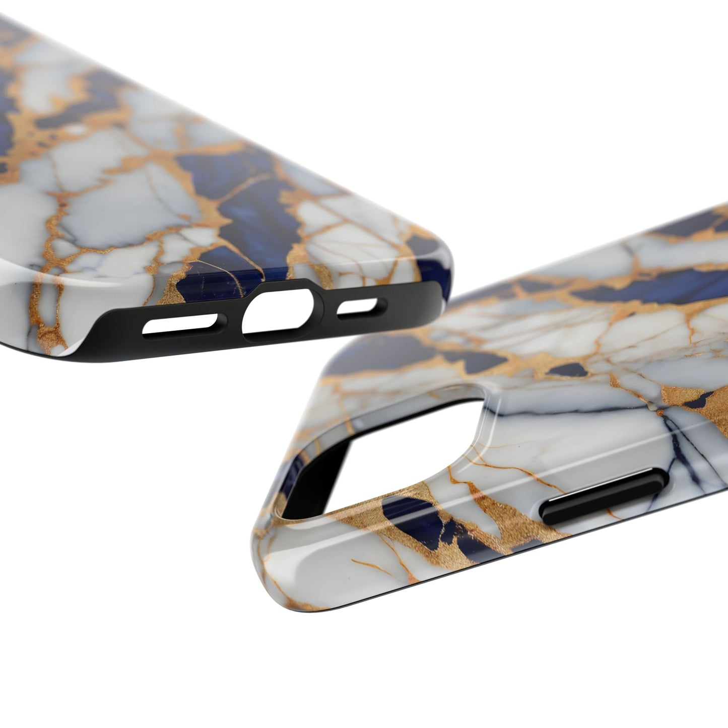 Stunning Marble Tough Phone Case - Elegant Blue & Gold Design Stylish Protection - for iPhone