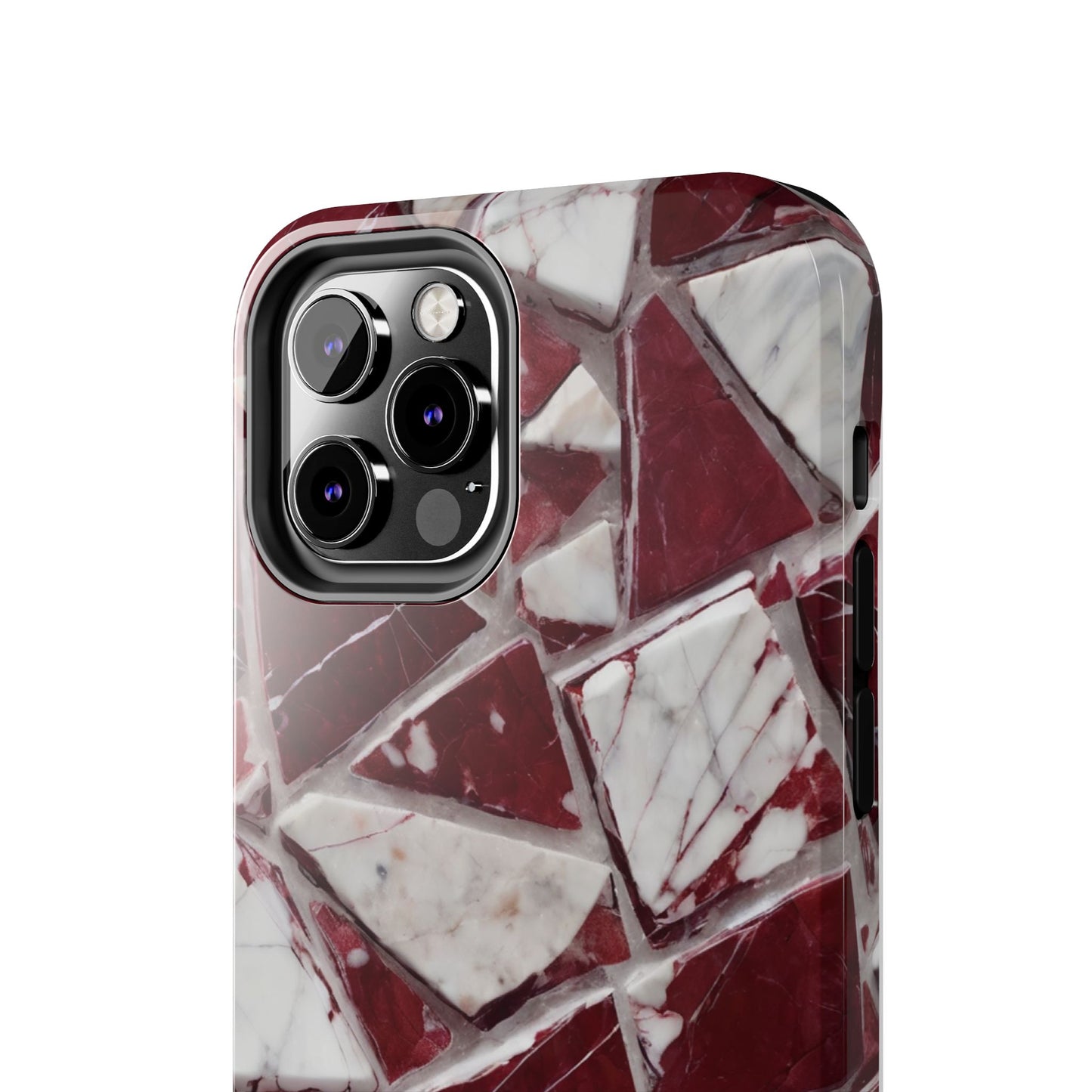 Elegant Red Pieces Marble Pattern Tough Phone Case - Stylish Protection for iPhone