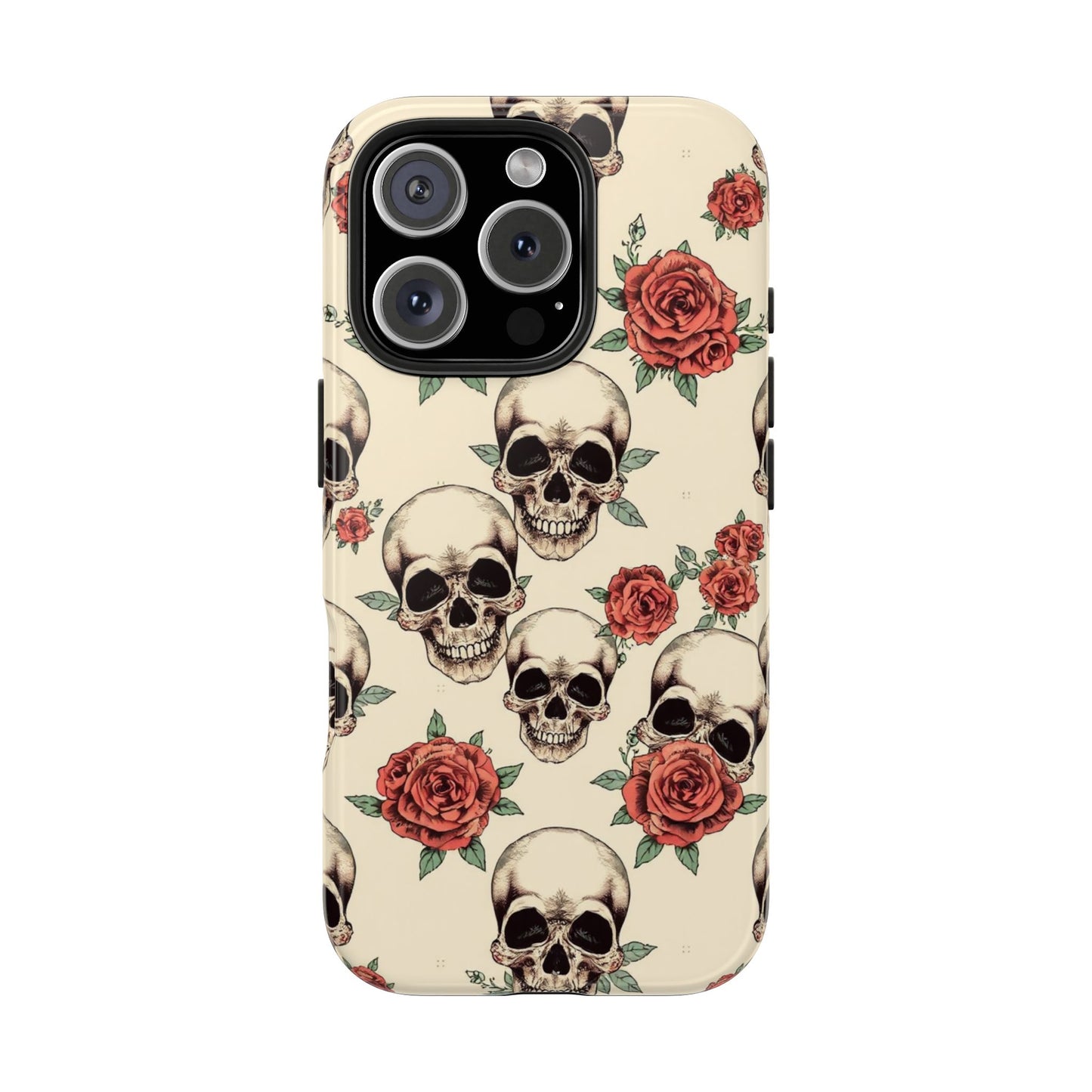 Tough Phone Case with Skull and Rose Design - Edgy Floral iPhone Protection
