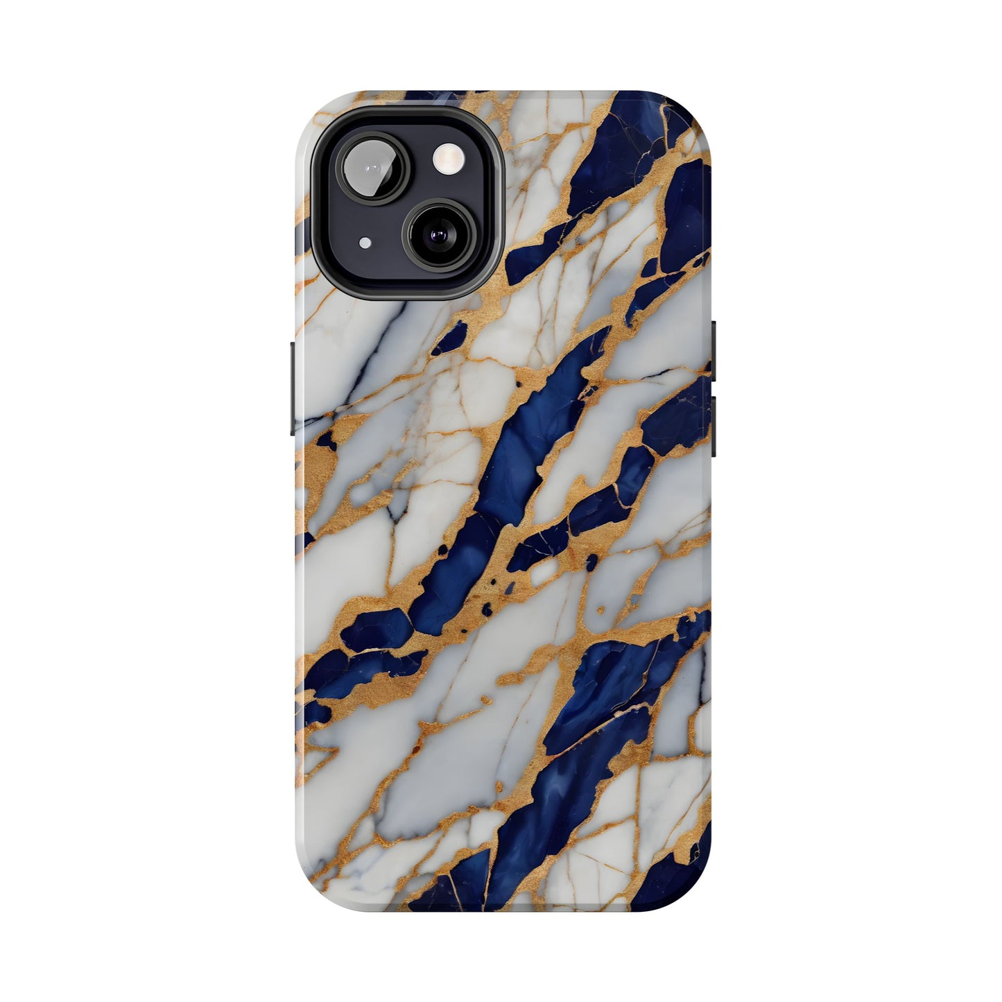 Stunning Marble Tough Phone Case - Elegant Blue & Gold Design Stylish Protection - for iPhone