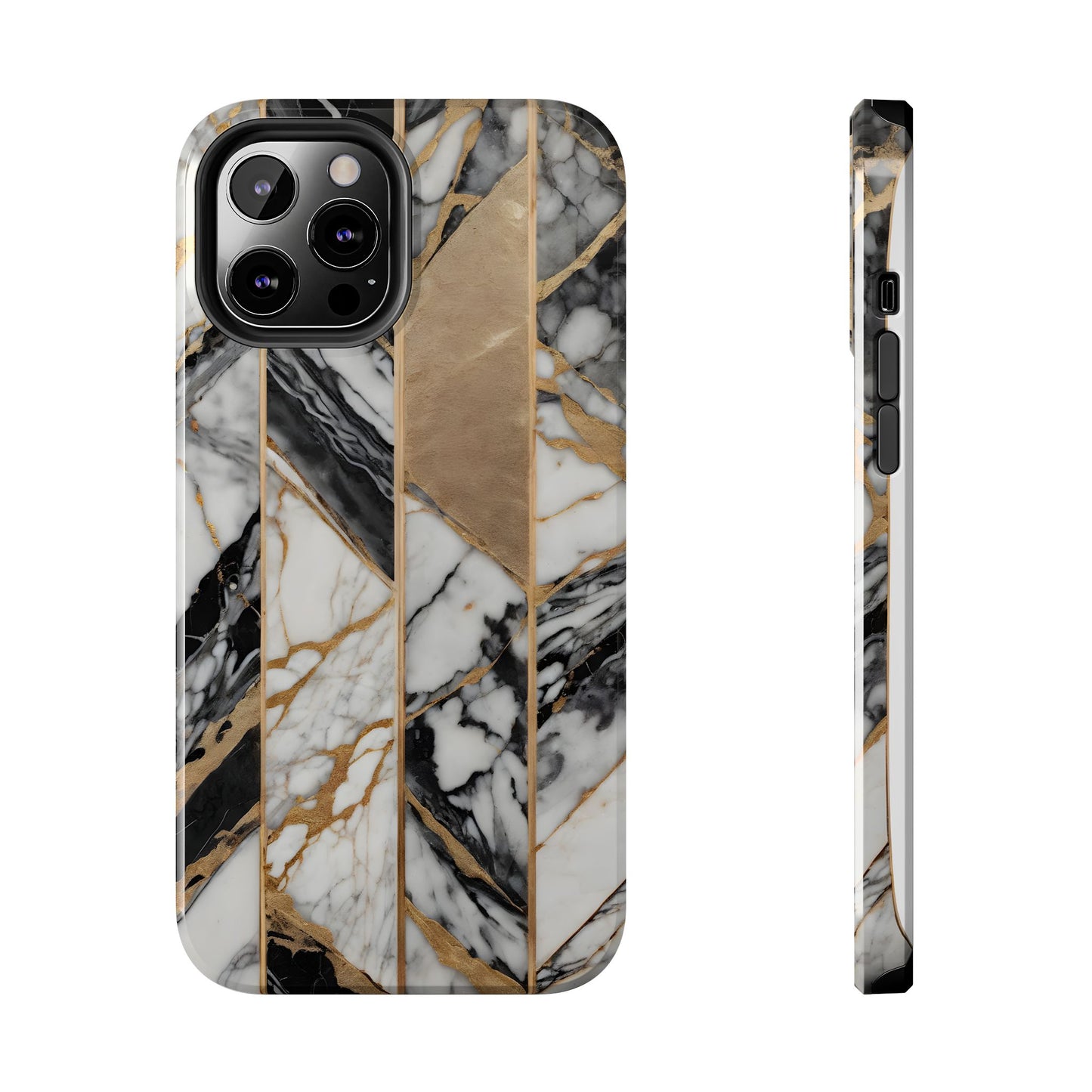 Marble Lines Tough Phone Case with Gold Accents - for iPhone