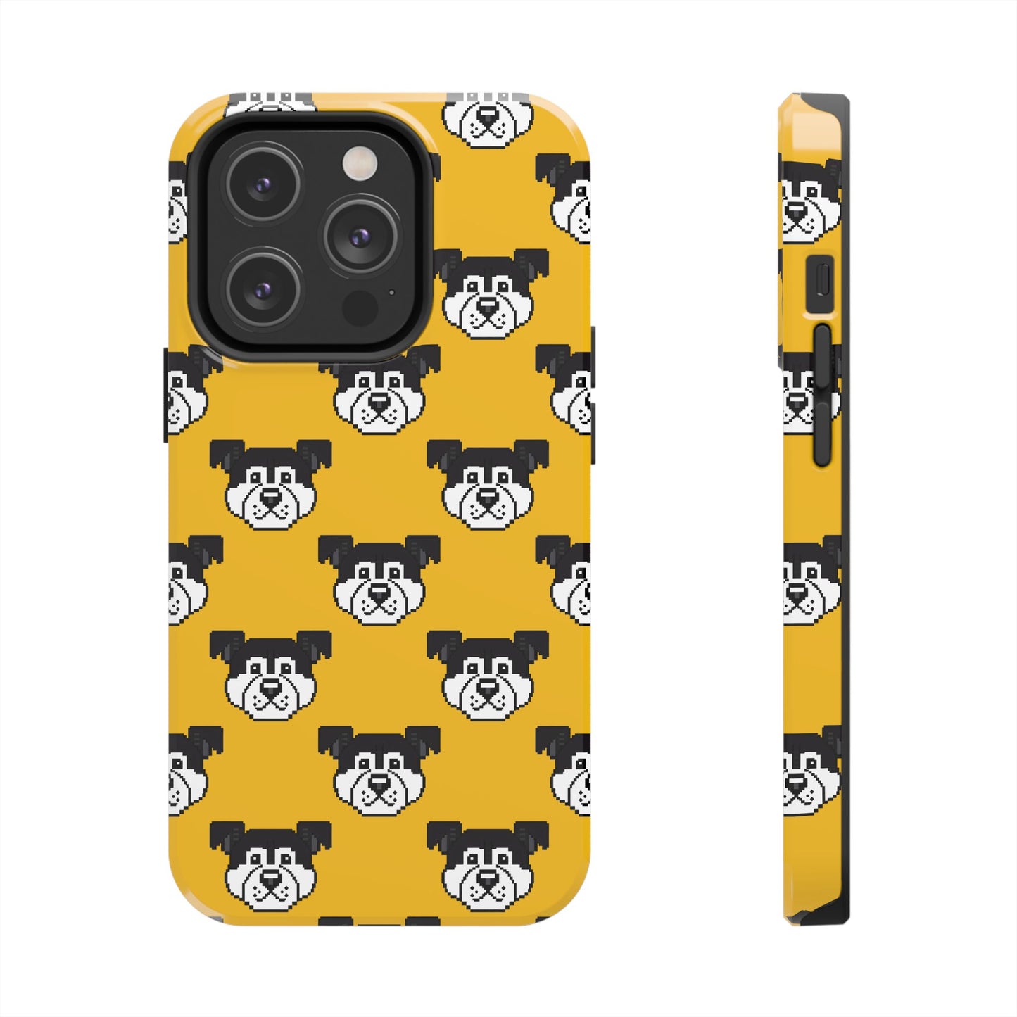 Playful Dog Pattern Tough Phone Case for Pet Lovers - Pixel Art Dog Yellow Background - for iPhone