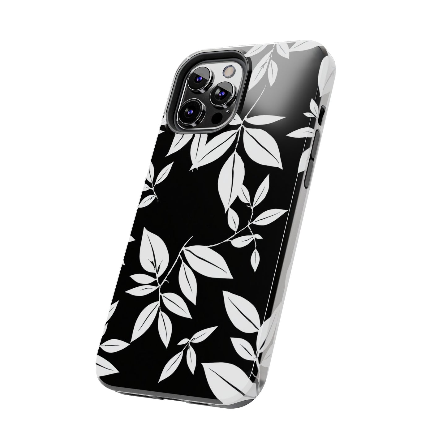 Chic Floral Tough Phone Case - Elegant Black & White Design for Stylish Protection