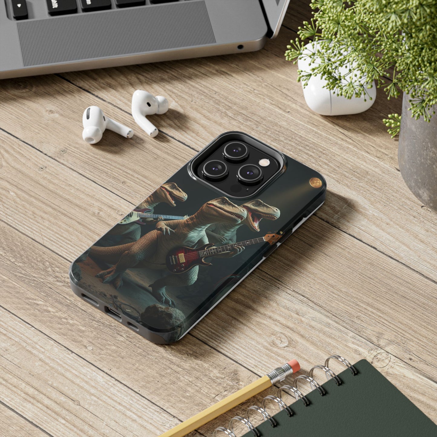 Rockin' Dinosaur Tough Phone Cases - Perfect for Music Lovers and Kids!
