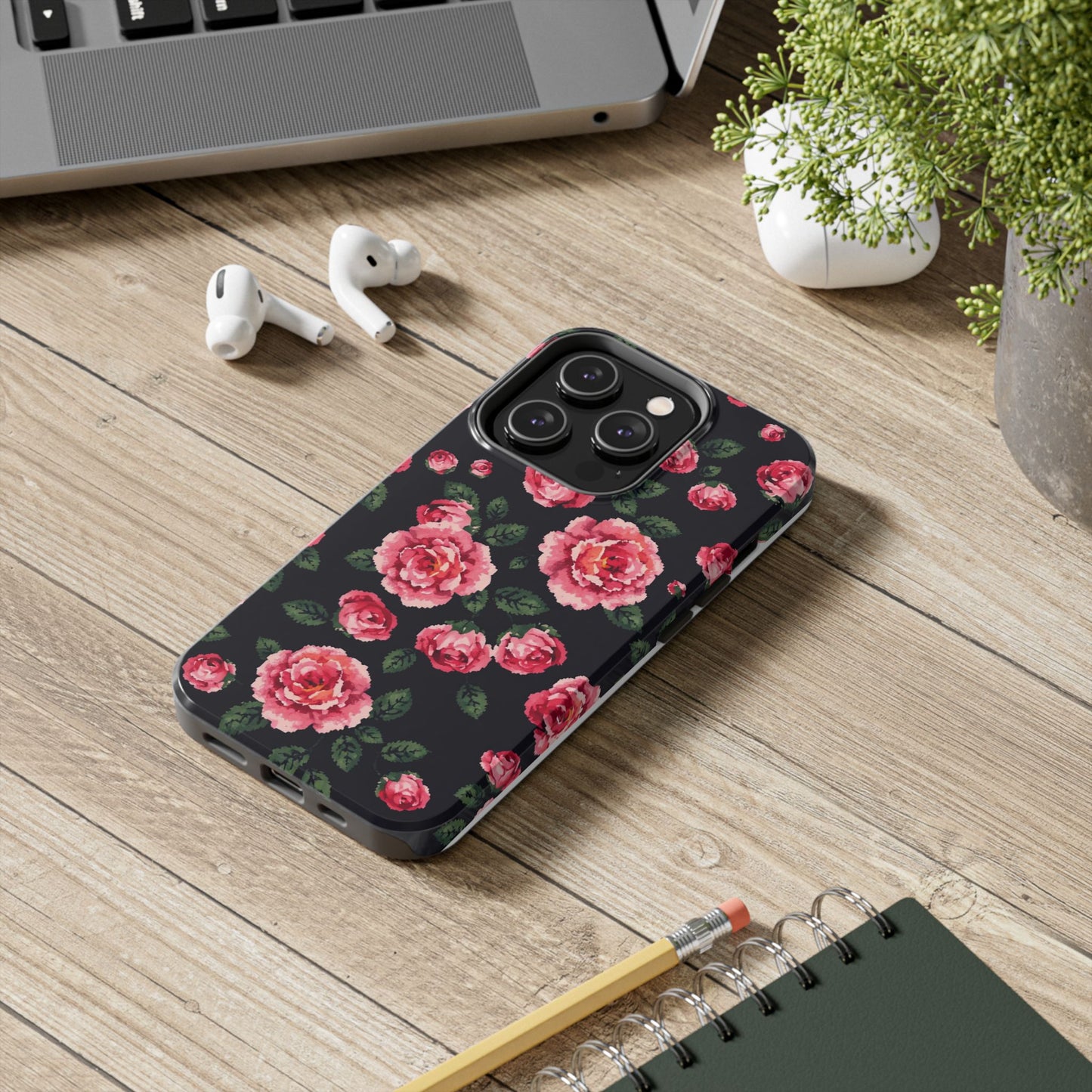Pixelated Floral Tough Phone Case - Elegant Rose Design for Protection & Style - for iPhone