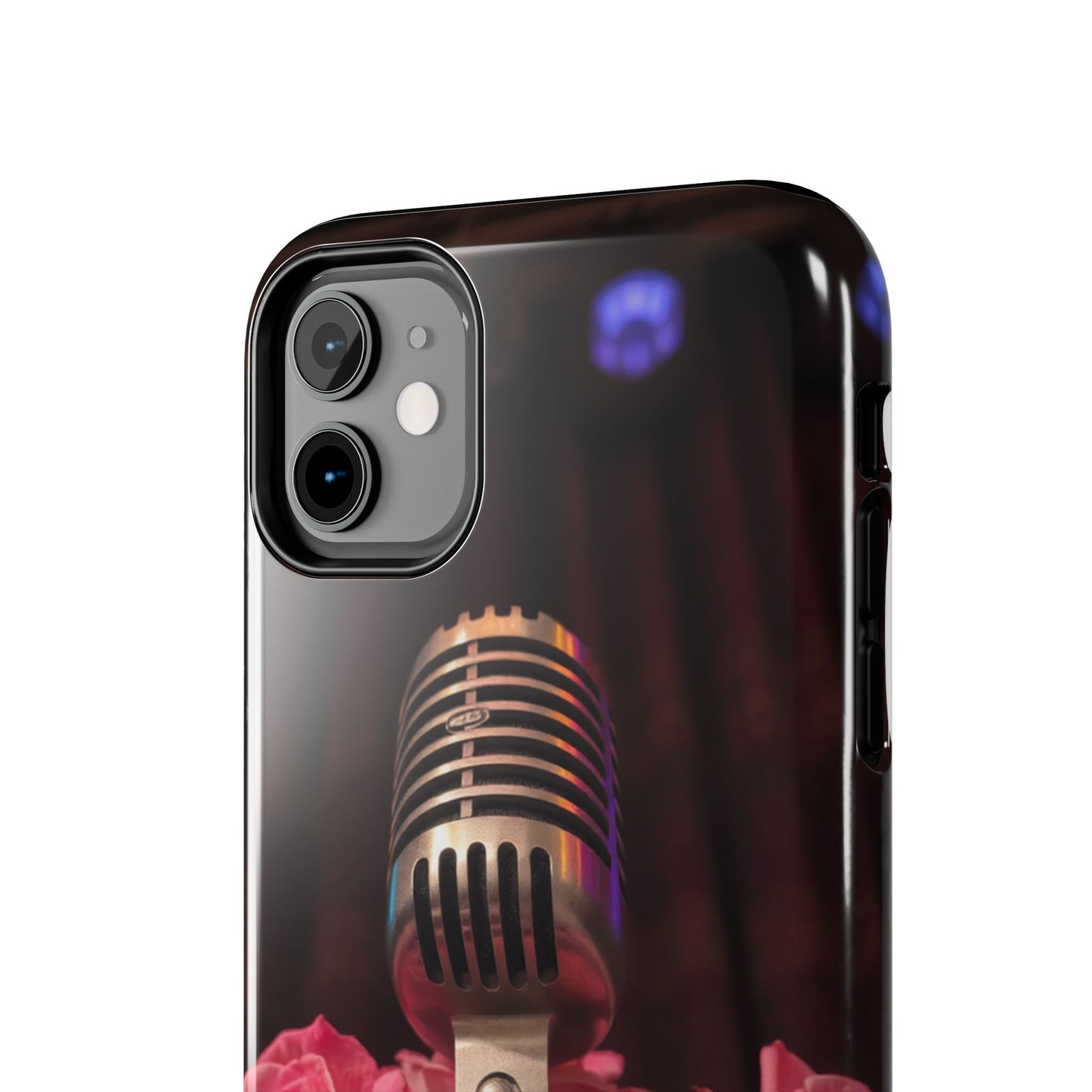 Stylish Tough Phone Case with Vintage Microphone and Roses