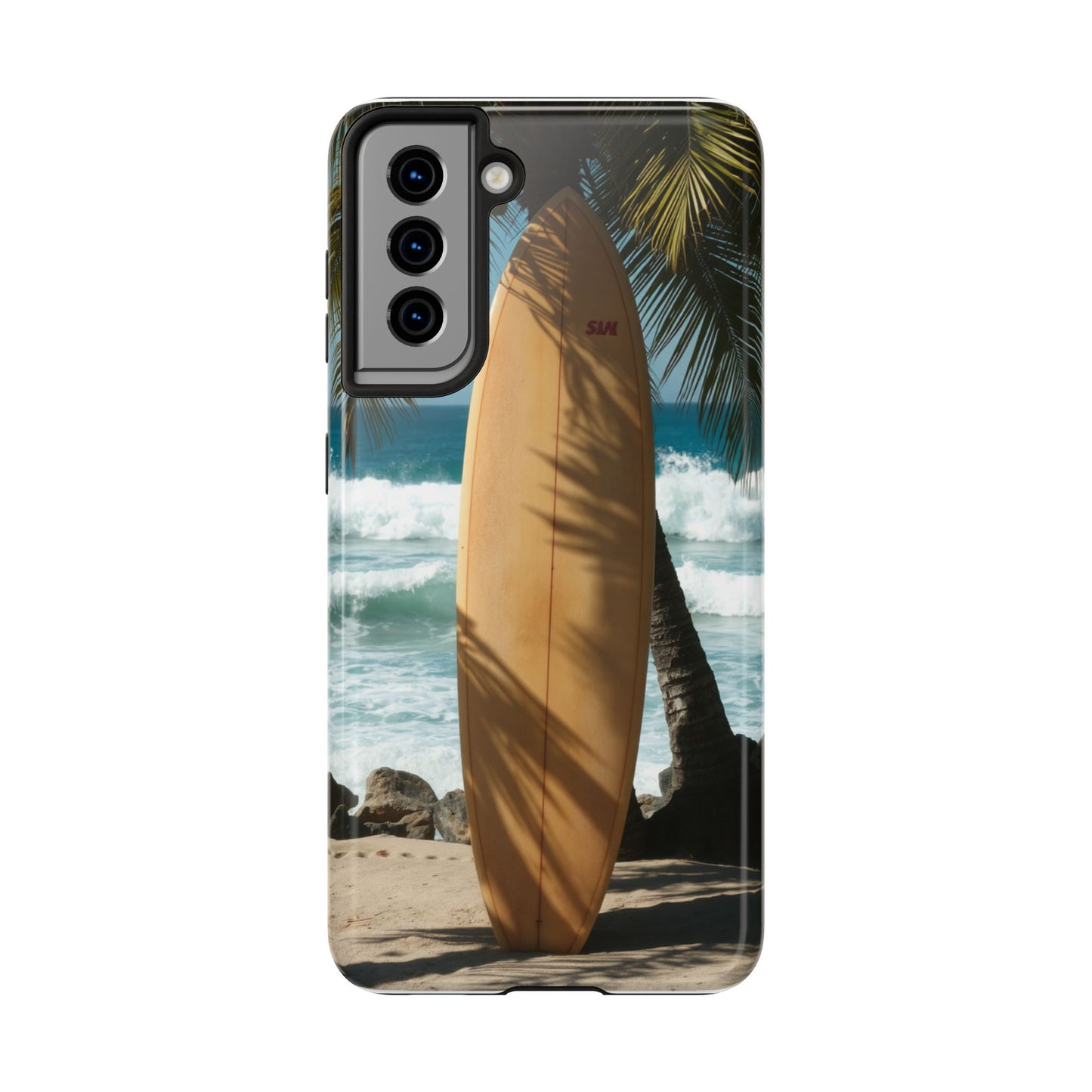 Tough Surfing Phone Case - Beach Vibes with Palm Trees & Surfboard