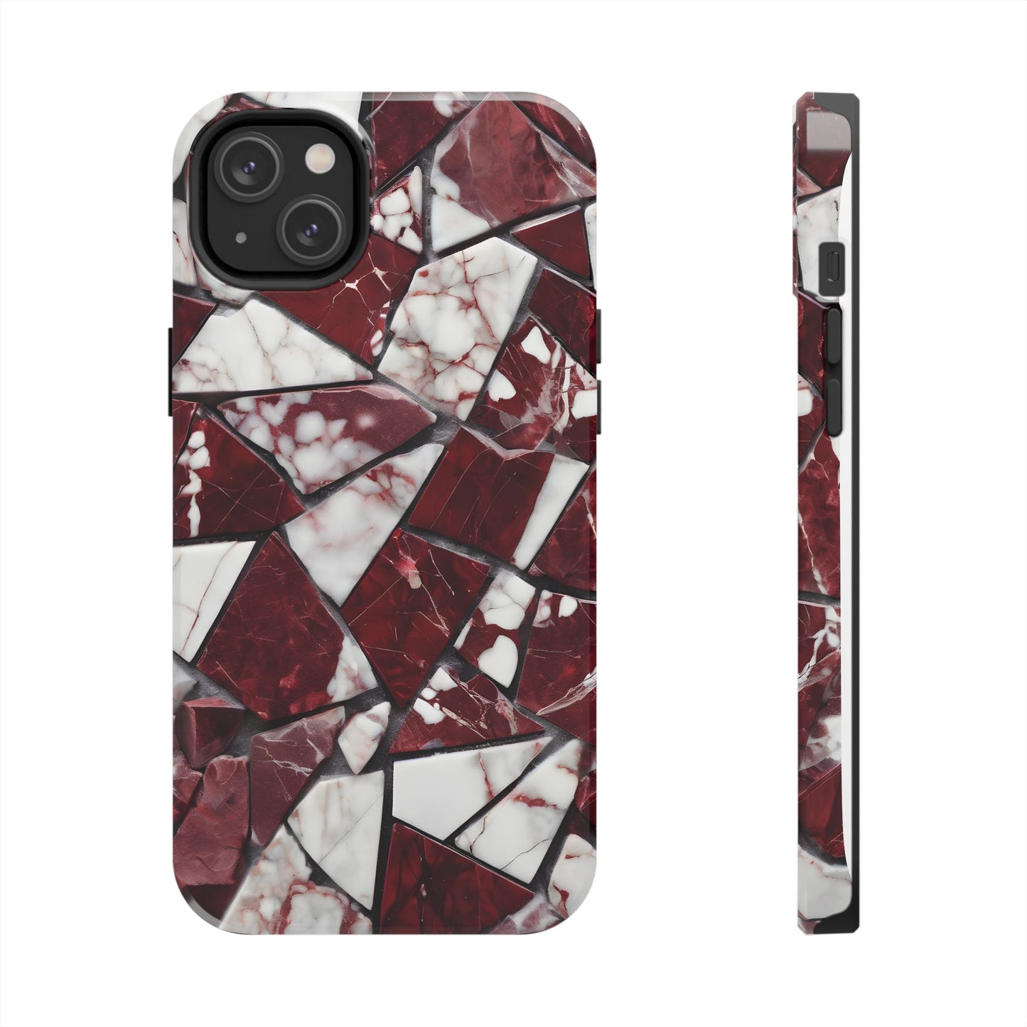 Shattered Dark Red Marble Pattern Tough Phone Case - Durable & Stylish Protection for iPhone