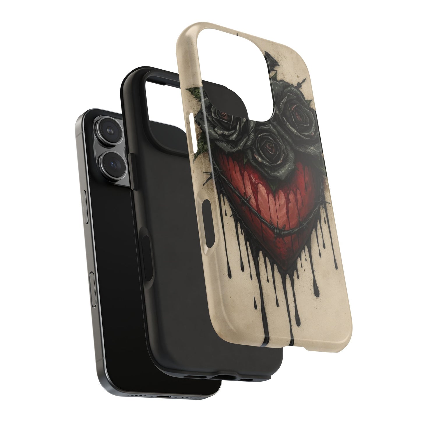 Gothic Heart Phone Case with Roses - Tough & Durable Design