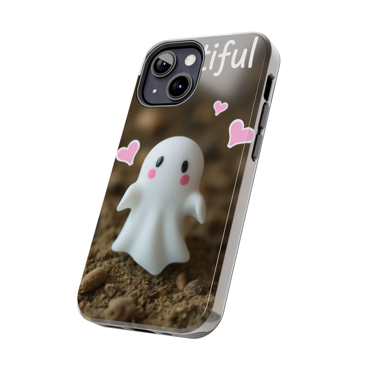 Cute Ghost Tough Phone Case - Beautiful Design with Heart Accents