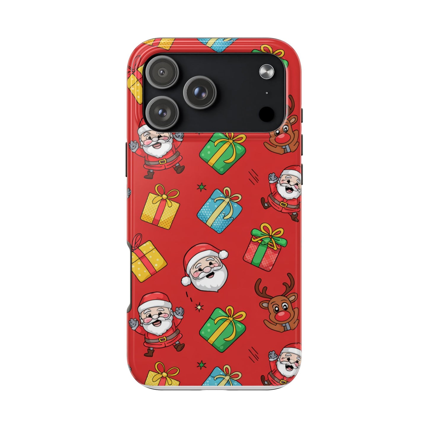 Festive Santa and Reindeer Tough Phone Case - Christmas Holiday Design