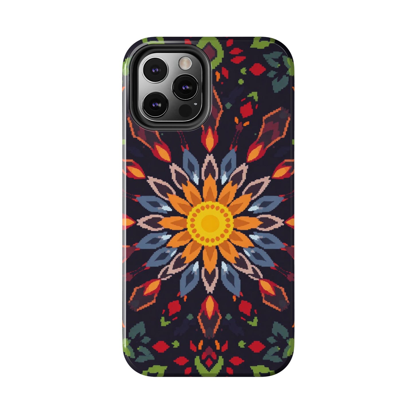 Pixel Art Floral Tough Phone Case - Pixelated Mandala Design for iPhone