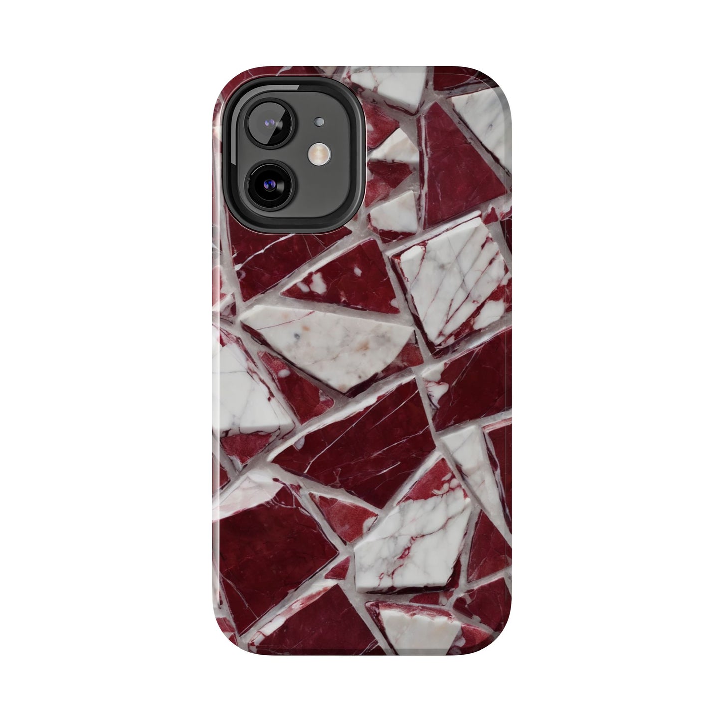 Elegant Red Pieces Marble Pattern Tough Phone Case - Stylish Protection for iPhone