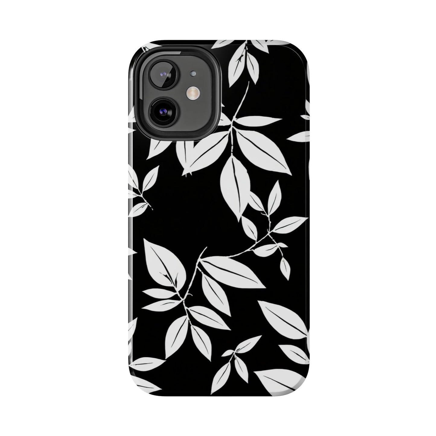 Chic Floral Tough Phone Case - Elegant Black & White Design for Stylish Protection