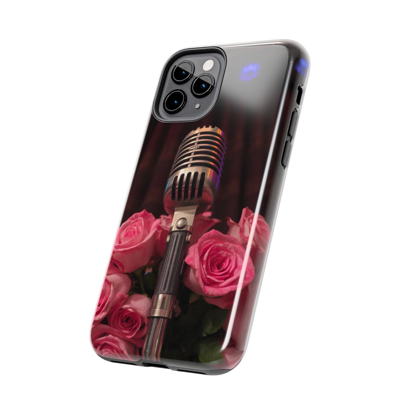 Stylish Tough Phone Case with Vintage Microphone and Roses