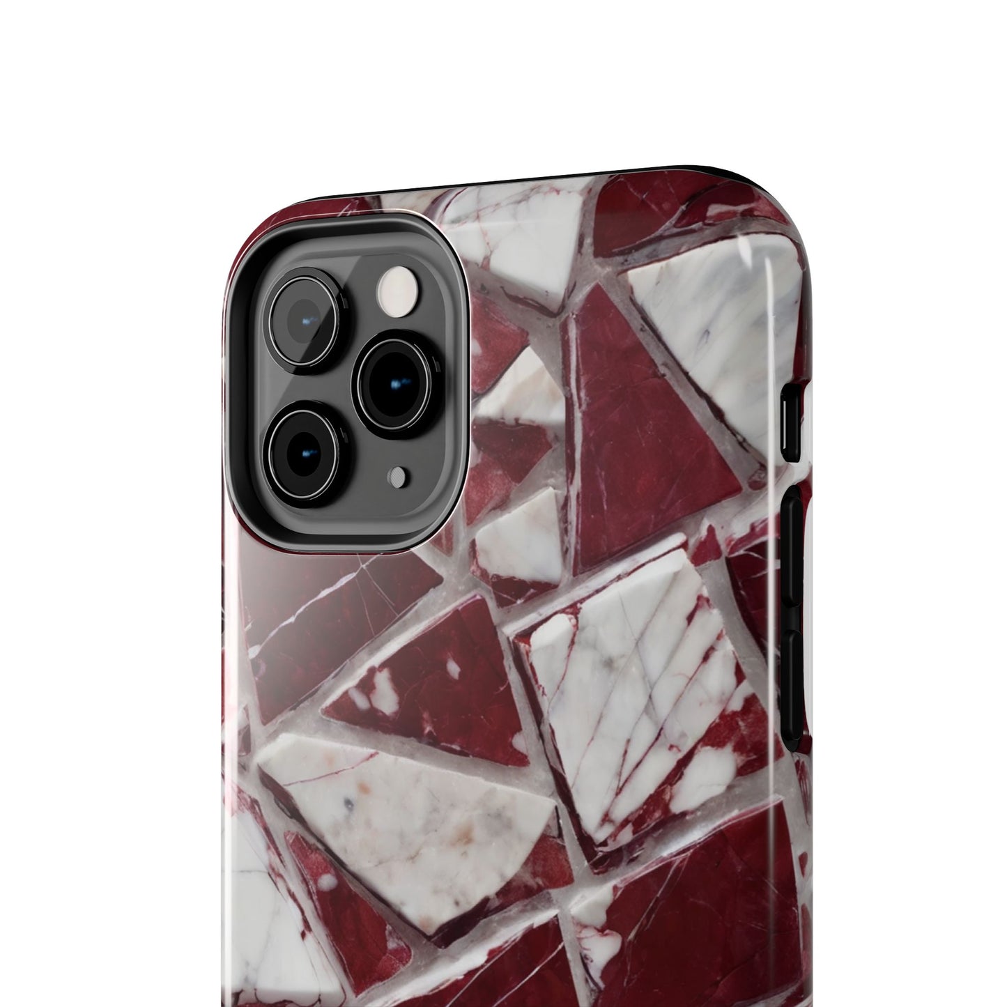 Elegant Red Pieces Marble Pattern Tough Phone Case - Stylish Protection for iPhone