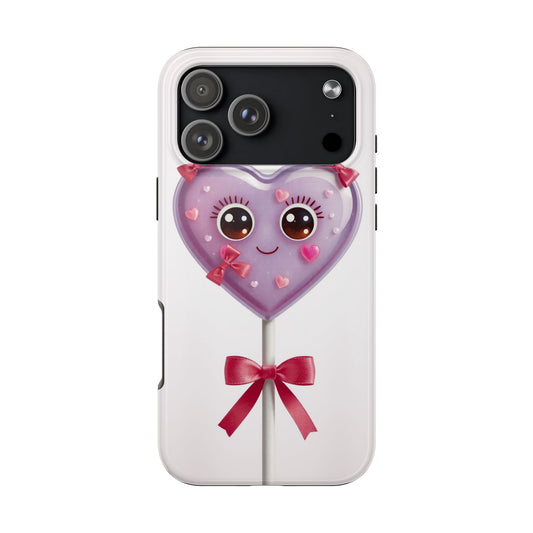 Cute Heart Lollipop Tough Phone Case - Adorable Protection for Candy Lovers