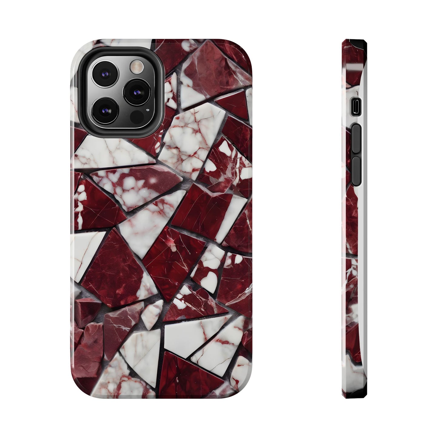 Shattered Dark Red Marble Pattern Tough Phone Case - Durable & Stylish Protection for iPhone