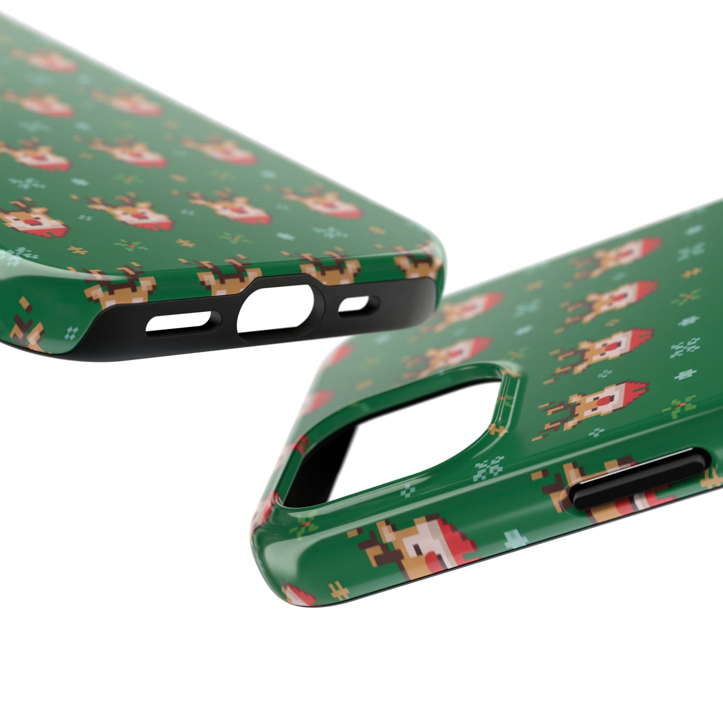 Pixel Art Christmas Rudolf Pattern Phone Case Green