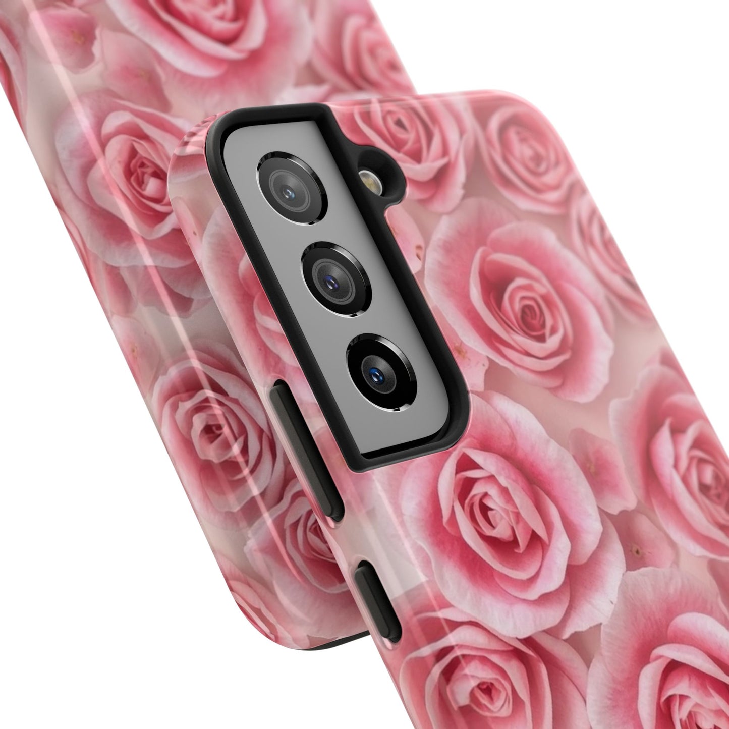 Floral Tough Phone Case - Pink Rose Design, Durable Protection for Flower Lovers