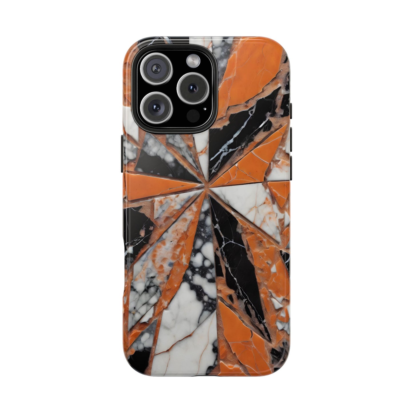 Shattered Pieces Marble Black and Orange Tough Phone Case - for iPhone