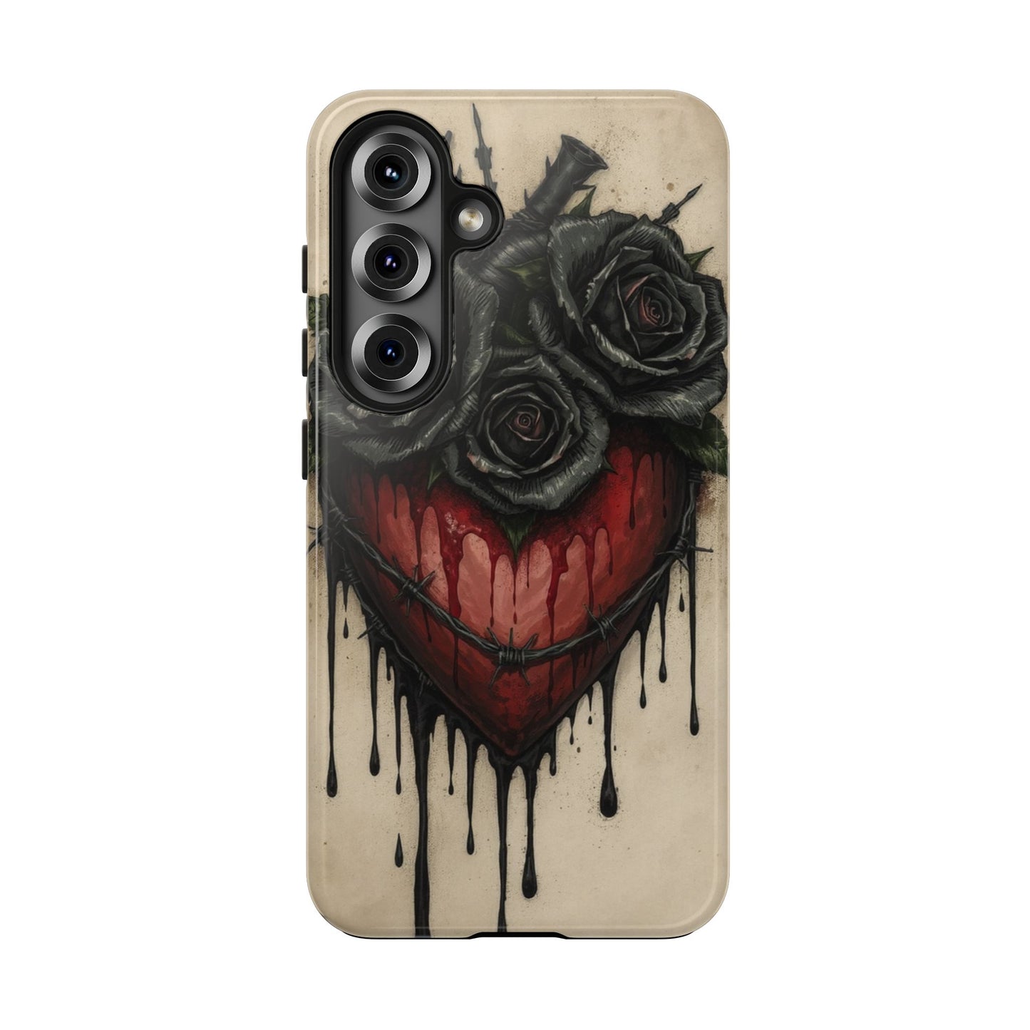 Gothic Heart Phone Case with Roses - Tough & Durable Design