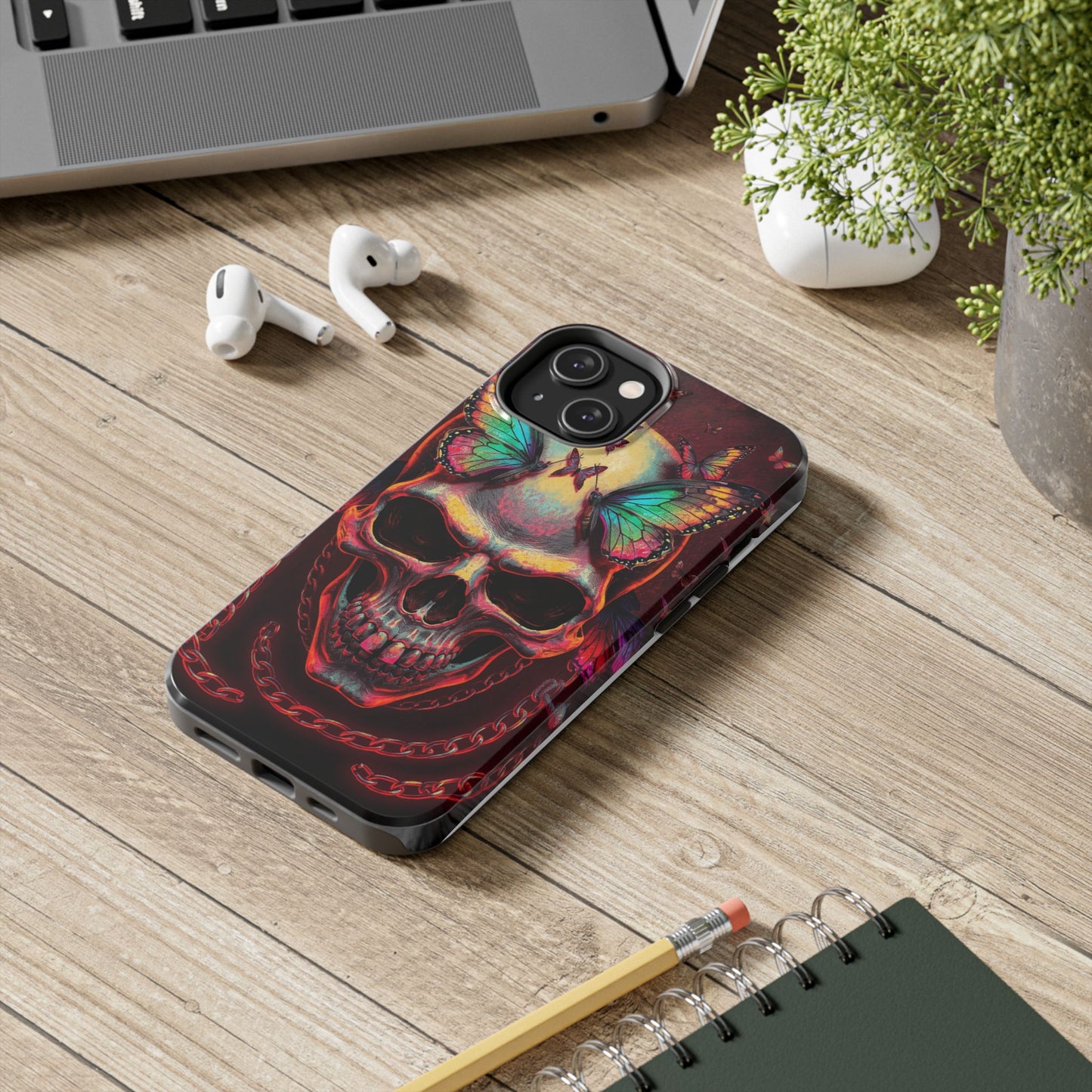 Gothic Skull Phone Case with Butterflies - Durable Tough Phone Case